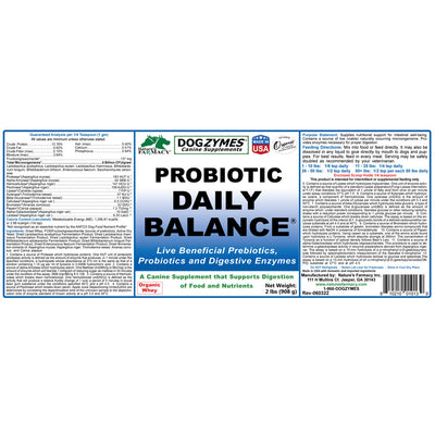 Dogzymes Probiotic Daily Balance 5 Billion CFU gm, Organic Whey Base, 7 Strains Live Beneficial Bacteria, 12 Digestive Enzymes, FOS, Low Dose, Easy to Feed Powder,  Support a Healthy Gut, Get a Happy Butt!